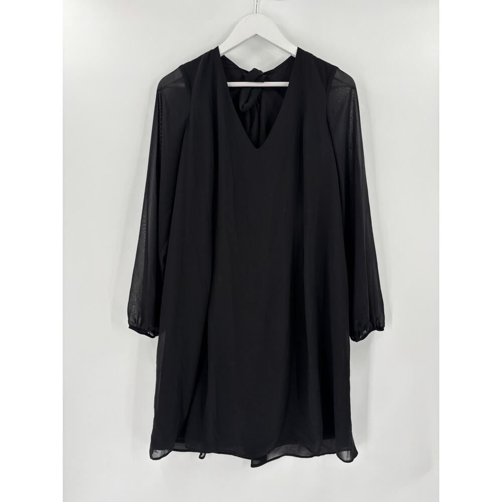 INC International Concepts Dress Womens Large Black Shift Mesh Long Sleeve Bow